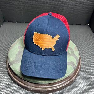 USA Map Patch Trucker Hat Navy & Red Local Crowns Adjustable Snapback Mesh Back